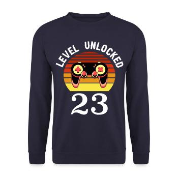 Level 23 unlocked 23 Geburtstag 23 Jahre alt - Unisex Pullover - Navy - Vorne - Alina (178cm) & Michal (187cm)
