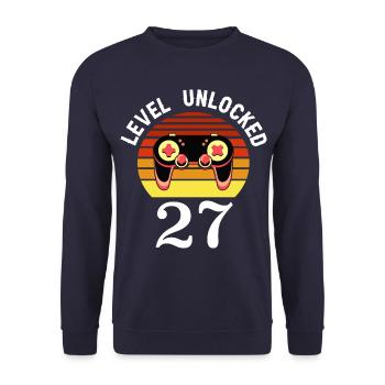 Level 27 unlocked 27 Geburtstag 27 Jahre alt - Unisex Pullover - Navy - Vorne - Alina (178cm) & Michal (187cm)