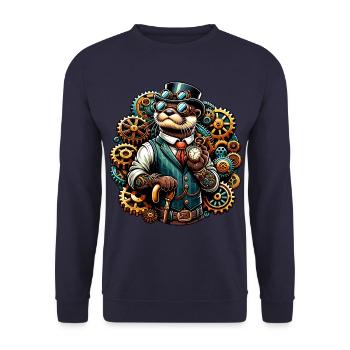 Steampunk Otter with Gears and Pocket Watch - Unisex Sweatshirt - navy - Front - Alina (178cm) & Michal (187cm)