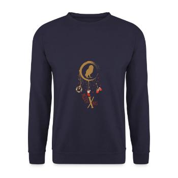 Eule Weihnachten Weihnachtstraumfänger - Unisex Pullover - Navy - Vorne - Alina (178cm) & Michal (187cm)
