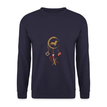 Dackel Weihnachten Weihnachtstraumfänger - Unisex Pullover - Navy - Vorne - Alina (178cm) & Michal (187cm)