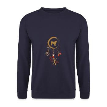 Mops Weihnachten Weihnachtstraumfänger - Unisex Pullover - Navy - Vorne - Alina (178cm) & Michal (187cm)