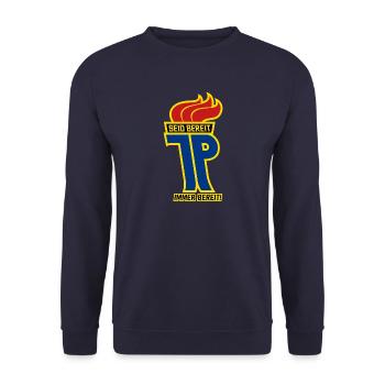 JP - Junge Pioniere immer bereit (mehrfarbig) - Unisex Pullover - Navy - Vorne - Alina (178cm) & Michal (187cm)