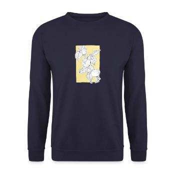 Ein Aprikosen- oder Pfirsichzweig auf gelbem Hintergrund - Unisex Pullover - Navy - Vorne - Alina (178cm) & Michal (187cm)