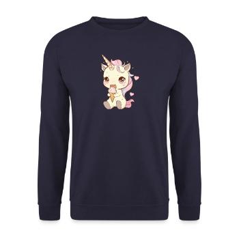 licorne gourmande, dessin licorne kawaii - Sweat-shirt Unisexe - marine - Devant - Alina (178cm) & Michal (187cm)