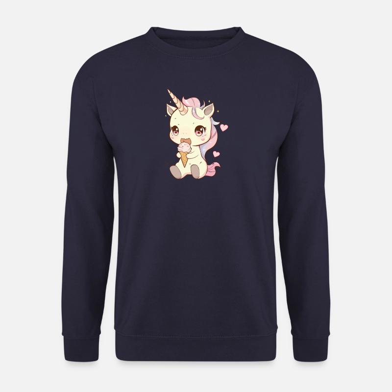 Feinschmecker Einhorn, Kawaii Einhorn Zeichnung - Unisex Pullover - Navy