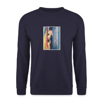 Original Art Print "Curtain" - Unisex Sweatshirt - navy - Front - Alina (178cm) & Michal (187cm)
