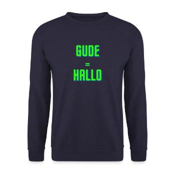 Gude = Hallo - Unisex Pullover - Navy - Vorne - Alina (178cm) & Michal (187cm)