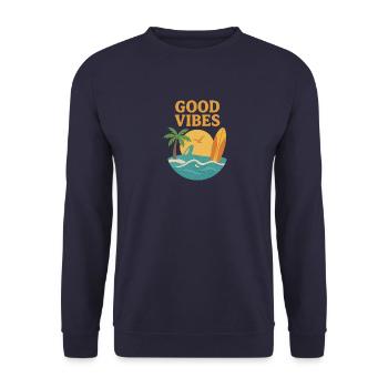 Gute Vibes am Strandaussicht - Unisex Pullover - Navy - Vorne - Alina (178cm) & Michal (187cm)