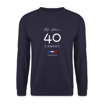 Das Leben ist besser LANDES Nummer 40 Aquitaine - Unisex Pullover - Navy - Vorne - Alina (178cm) & Michal (187cm)