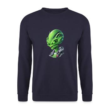Alien Portrait: Intriguing face from an attached - Unisex Sweatshirt - navy - Front - Alina (178cm) & Michal (187cm)
