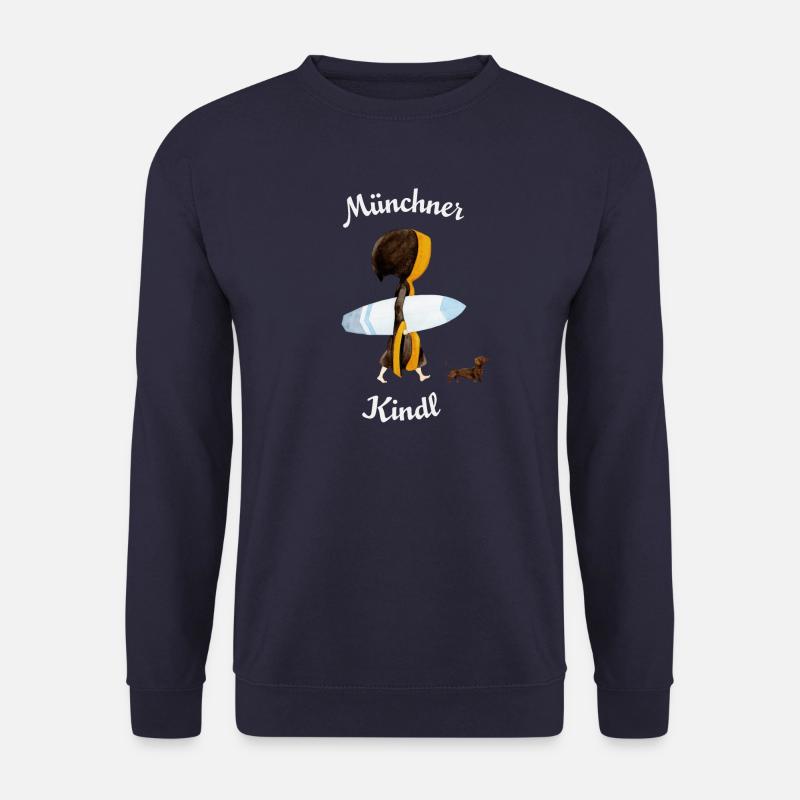 Münchner Kindl "Eisbach Surfer" mit Dackel - Unisex Pullover - Navy