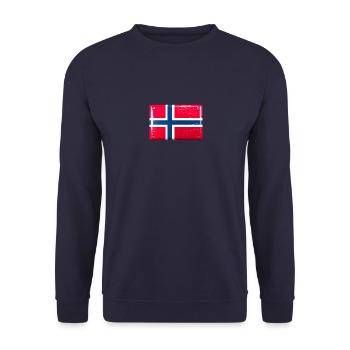 Norwegen Flagge Fahne Blechschild-Optik - Unisex Pullover - Navy - Vorne - Alina (178cm) & Michal (187cm)