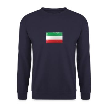 Italien Flagge Fahne Blechschild-Optik - Unisex Pullover - Navy - Vorne - Alina (178cm) & Michal (187cm)