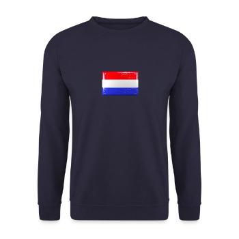 Niederlande Holland Flagge Fahne Blechschild-Optik - Unisex Pullover - Navy - Vorne - Alina (178cm) & Michal (187cm)