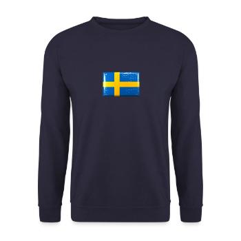 Schweden Flagge Fahne Blechschild-Optik - Unisex Pullover - Navy - Vorne - Alina (178cm) & Michal (187cm)