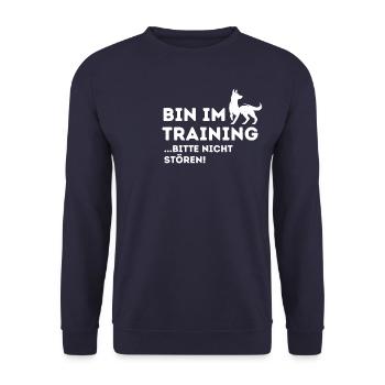 BIN IM TRAINING! Bitte nicht stören. - Unisex Pullover - Navy - Vorne - Alina (178cm) & Michal (187cm)