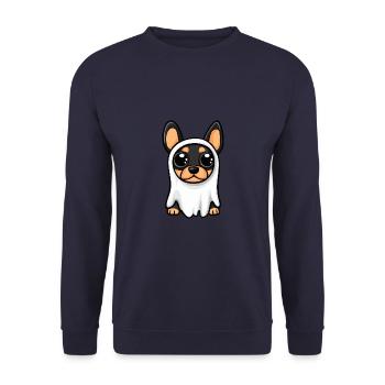 Dobermann Hund Halloween Lustig Geist - Unisex Pullover - Navy - Vorne - Alina (178cm) & Michal (187cm)