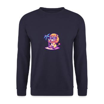 Lion Summer Beach Comic - Unisex Sweatshirt - navy - Front - Alina (178cm) & Michal (187cm)
