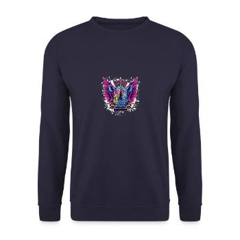Nashorn Wappen Porträt Bunt - Unisex Pullover - Navy - Vorne - Alina (178cm) & Michal (187cm)