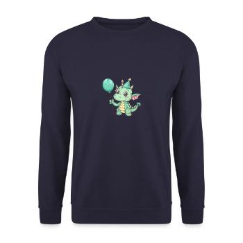 Drache Geburtstag Comic - Unisex Pullover - Navy - Vorne - Alina (178cm) & Michal (187cm)