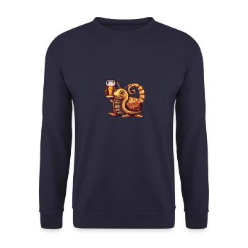 Schnecke Bier Pixel - Unisex Pullover - Navy - Vorne - Alina (178cm) & Michal (187cm)
