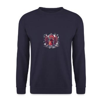 Hahn Wappen Porträt Bunt - Unisex Pullover - Navy - Vorne - Alina (178cm) & Michal (187cm)