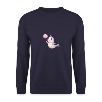 Robbe Tier Geburtstag Comic - Unisex Pullover - Navy - Vorne - Alina (178cm) & Michal (187cm)