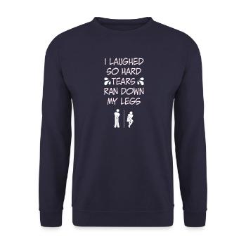 Gelacht, dass Tränen meine Beine runter liefen - Unisex Pullover - Navy - Vorne - Alina (178cm) & Michal (187cm)