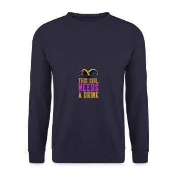 dieses Mädchen braucht einen Drink - Unisex Pullover - Navy - Vorne - Alina (178cm) & Michal (187cm)