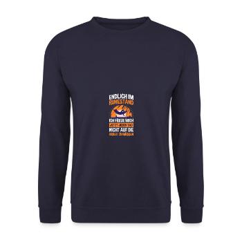 Nicht auf die Arbeit Rente Ruhestand - Unisex Pullover - Navy - Vorne - Alina (178cm) & Michal (187cm)