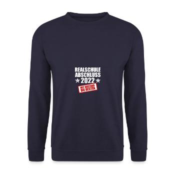Realschule Abschluss 2022 mit Abstand die Besten - Unisex Pullover - Navy - Vorne - Alina (178cm) & Michal (187cm)