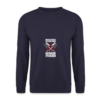 Wieso laufen? Tuning Schrauber KFZ Mechaniker - Unisex Pullover - Navy - Vorne - Alina (178cm) & Michal (187cm)
