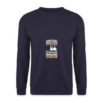 Behalt deine Krawatte Staplerfahrer Gabelstapler - Unisex Pullover - Navy - Vorne - Alina (178cm) & Michal (187cm)