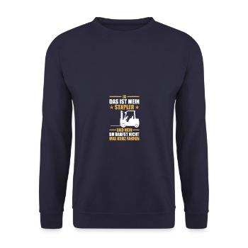 Ja das ist mein Stapler Staplerfahrer Gabelstapler - Unisex Pullover - Navy - Vorne - Alina (178cm) & Michal (187cm)