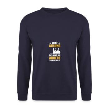 Keine Ahnung Staplerfahrer Gabelstaplerfahrer - Unisex Pullover - Navy - Vorne - Alina (178cm) & Michal (187cm)