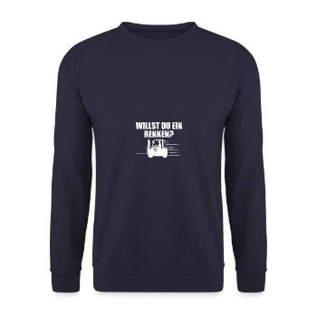 Willst du ein Rennen? Staplerfahrer Gabelstapler - Unisex Pullover - Navy - Vorne - Alina (178cm) & Michal (187cm)