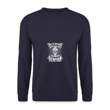 Stapler Staplerfahrer Gabelstaplerfahrer - Unisex Pullover - Navy - Vorne - Alina (178cm) & Michal (187cm)