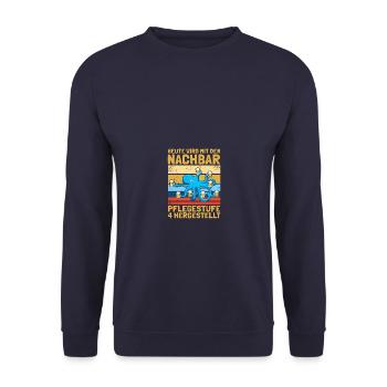 Mit dem Nachbar Pflegestufe 4 Lieblingsnachbar - Unisex Pullover - Navy - Vorne - Alina (178cm) & Michal (187cm)