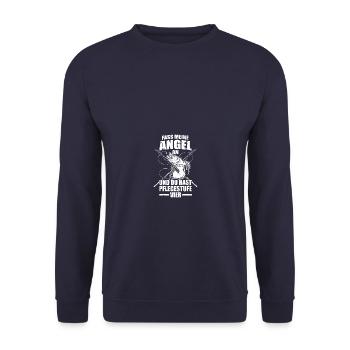 Angel Pflegestufe 4 Angler - Unisex Pullover - Navy - Vorne - Alina (178cm) & Michal (187cm)