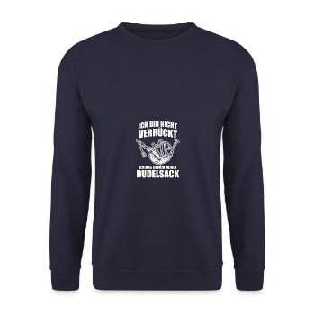 Ich mag meinen Dudelsack Sackpfeifer - Unisex Pullover - Navy - Vorne - Alina (178cm) & Michal (187cm)