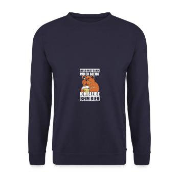 Ich bleibe beim Bier Biertrinker Bierliebhaber - Unisex Pullover - Navy - Vorne - Alina (178cm) & Michal (187cm)