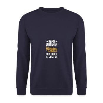 Der Tubist jetzt ist da Tuba Blasmusik Tubaspieler - Unisex Pullover - Navy - Vorne - Alina (178cm) & Michal (187cm)