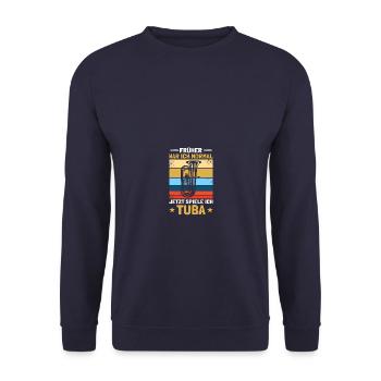 Jetzt spiele ich Tuba Blasmusik Tubist Tubaspieler - Unisex Pullover - Navy - Vorne - Alina (178cm) & Michal (187cm)