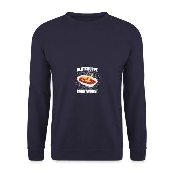 Blutgruppe Currywurst Ruhrpott Carpaccio Imbiss - Unisex Pullover - Navy - Vorne - Alina (178cm) & Michal (187cm)