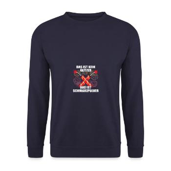 Glitzer Pyrotechniker Böllern Feuerwerk - Unisex Pullover - Navy - Vorne - Alina (178cm) & Michal (187cm)