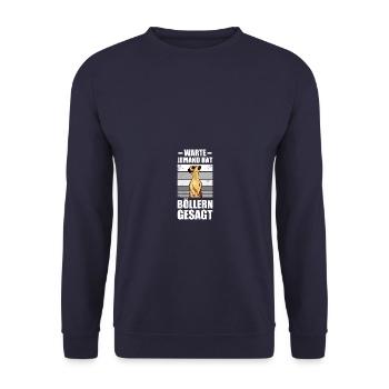 Warte jemand hat Böllern Pyrotechniker Feuerwerk - Unisex Pullover - Navy - Vorne - Alina (178cm) & Michal (187cm)
