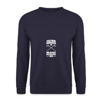 Fass mein Werkzeug Tuning KFZ Mechaniker Schrauber - Unisex Pullover - Navy - Vorne - Alina (178cm) & Michal (187cm)