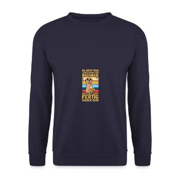 Leichtfertig zum Nachbar Lieblingsnachbar Einzug - Unisex Pullover - Navy - Vorne - Alina (178cm) & Michal (187cm)