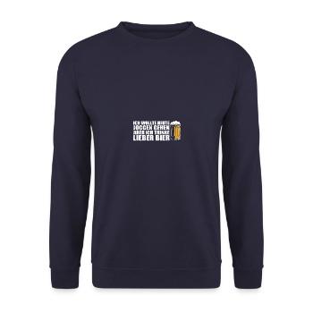 Joggen gehen Biertrinker Bierliebhaber Bier Sauf - Unisex Pullover - Navy - Vorne - Alina (178cm) & Michal (187cm)